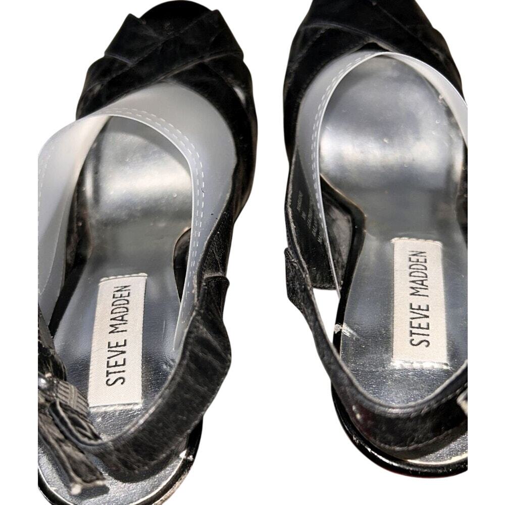 Steve Madden Black Leather Peep Toe Slingback Stiletto Heels 8 - Picture 5 of 8
